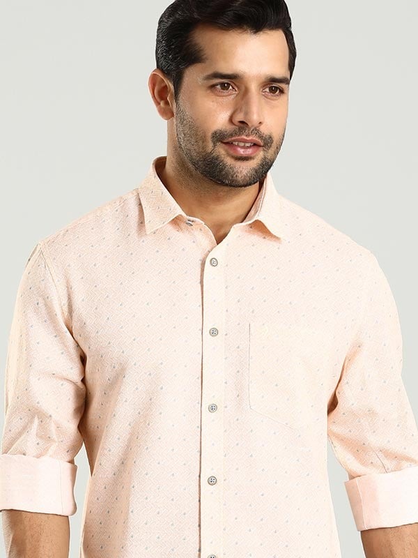 Indian Terrain Men's Regular Fit Full Sleeve All Over Print Peach Shirt